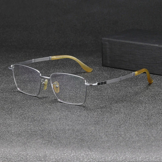 Titanium Wood-Accent Square Eyeglasses