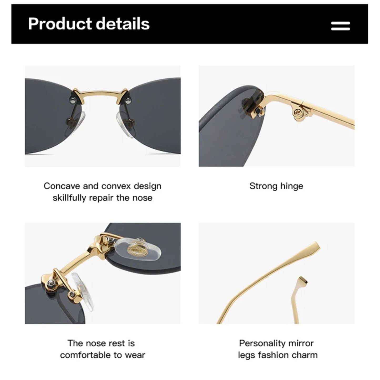 alloy rimless oval uv400 sunglasses