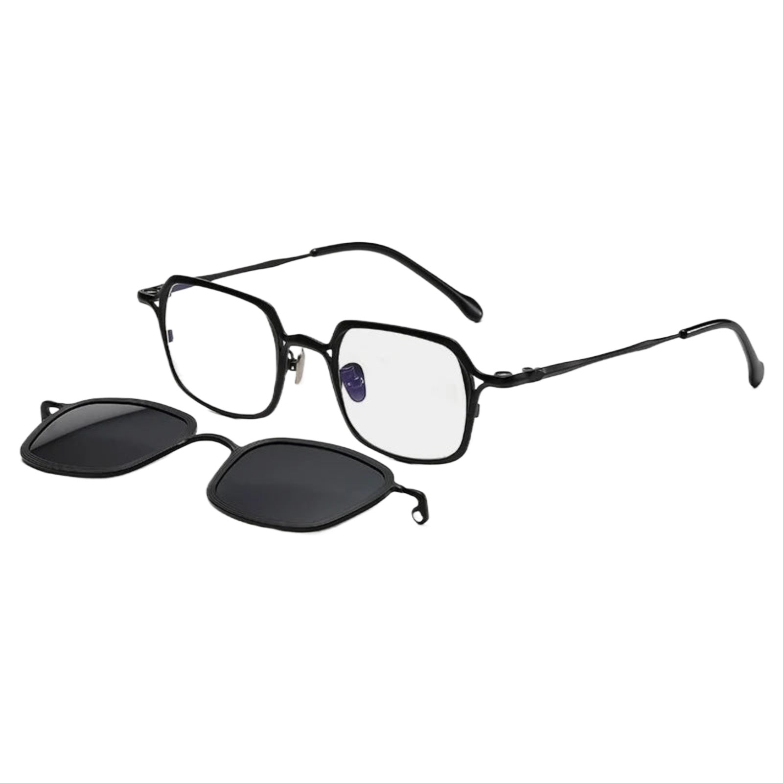 Titanium Magnetic Clip-On Square Prescription Eyeglasses | Polarized 2-in-1 Optical Frame – CINILY UK side view