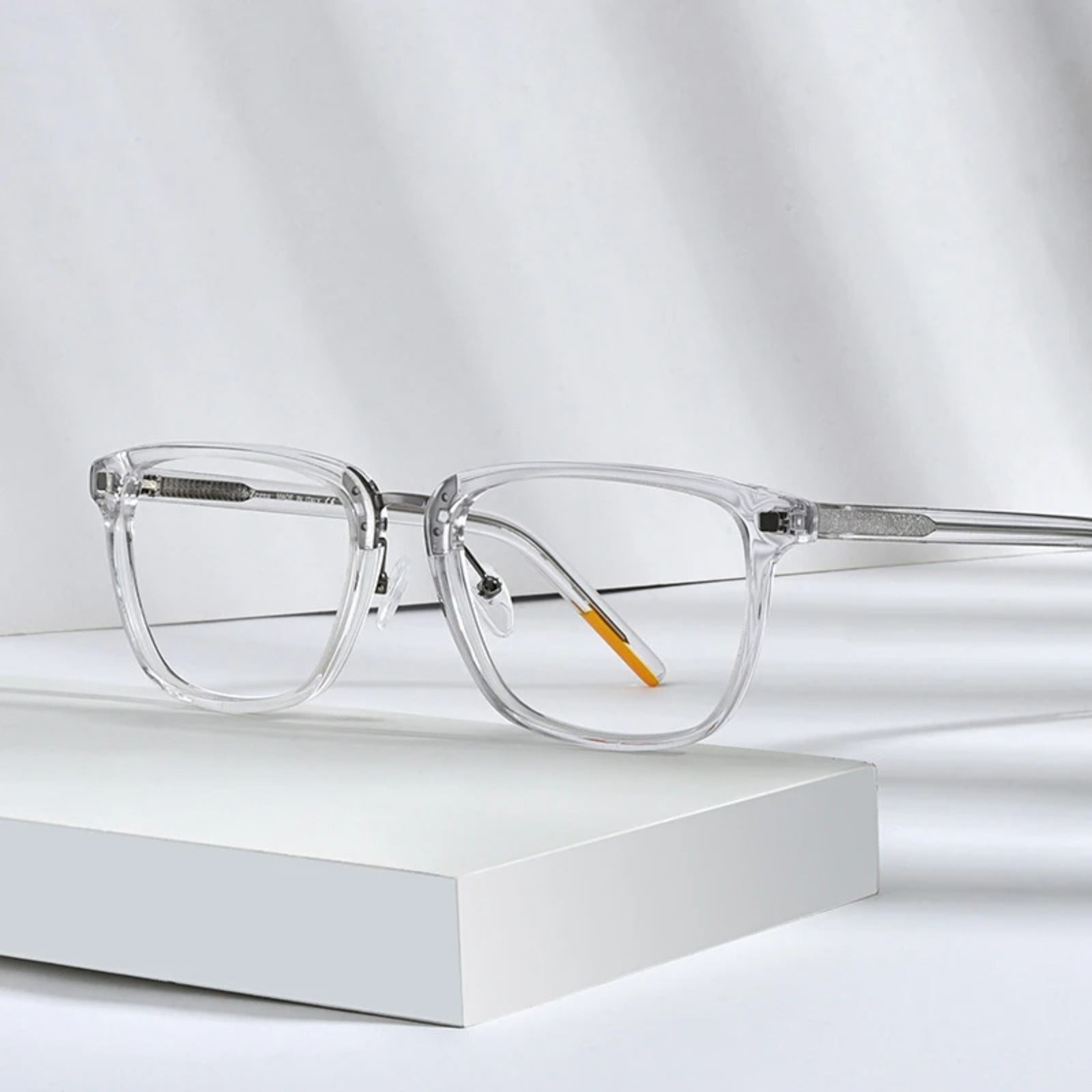 Crystal Acetate Square Prescription Eyeglasses | Transparent Optical Frame for Rx Lenses – CINILY UK side view