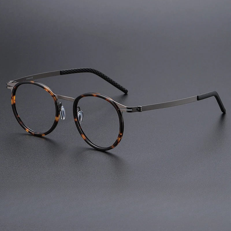 Vintage Round Reading Prescription Glasses Photochromic Anti-Blue Light - Tortoise-silver