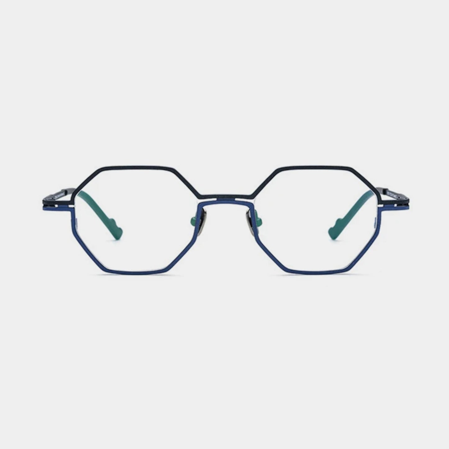 Titanium Matte Blue Geometric Eyeglasses
