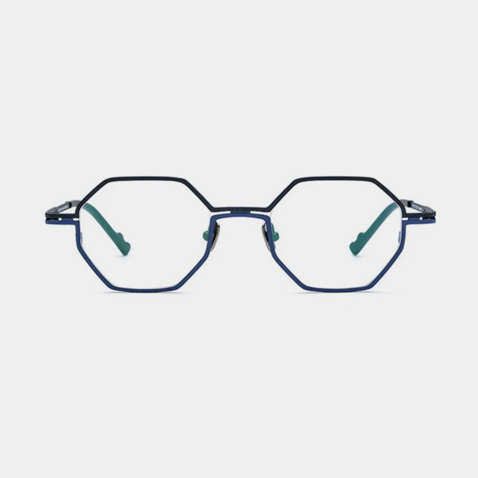 Titanium Matte Blue Geometric Prescription Eyeglasses | Ultra-Light Optical Frame for Rx Lenses – CINILY UK temple detail