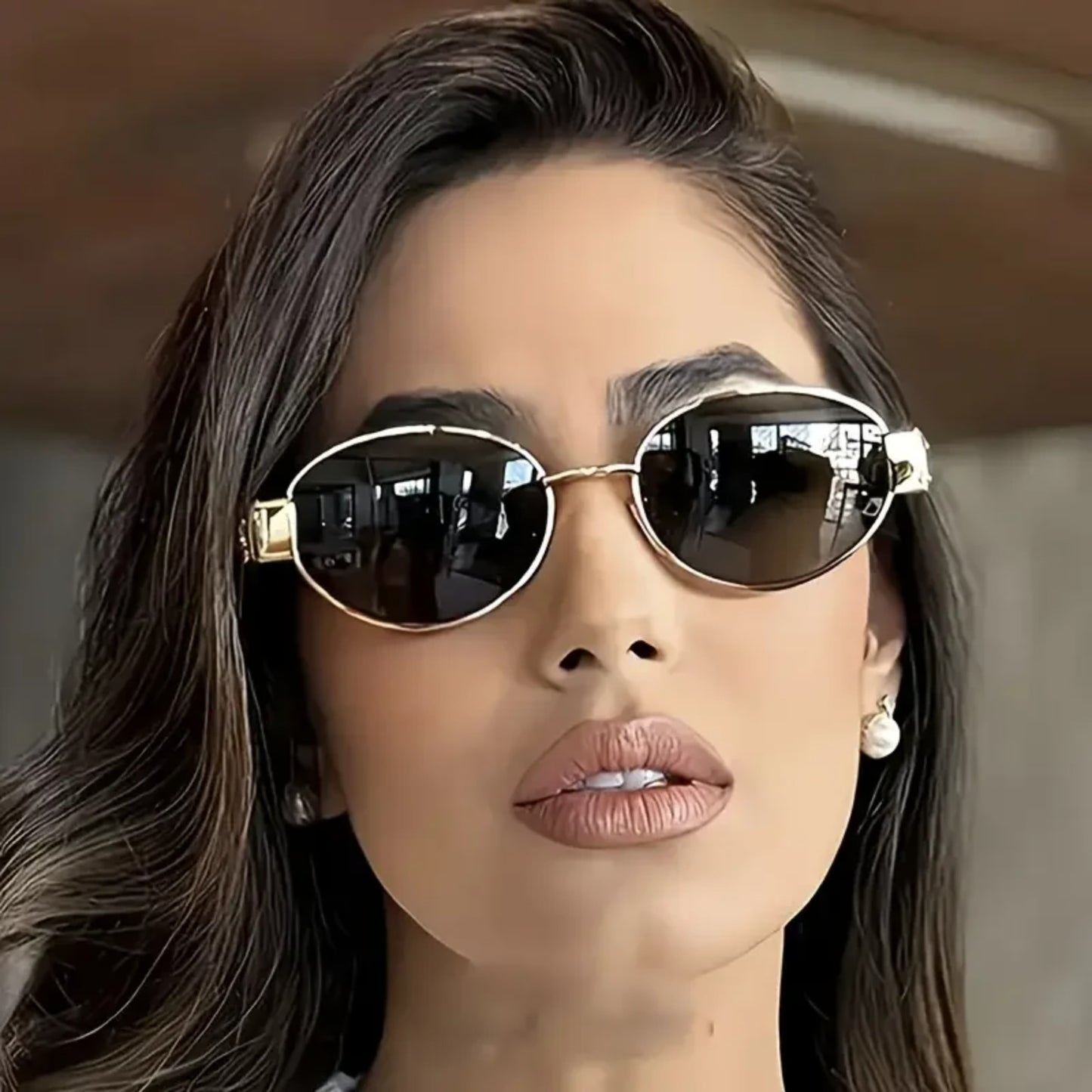 Alloy Gold Oval UV400 Sunglasses