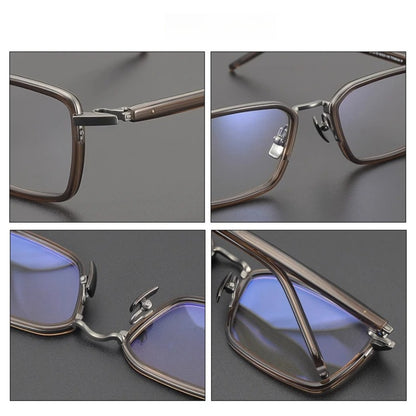 Titanium Acetate Browline Square Prescription Eyeglasses