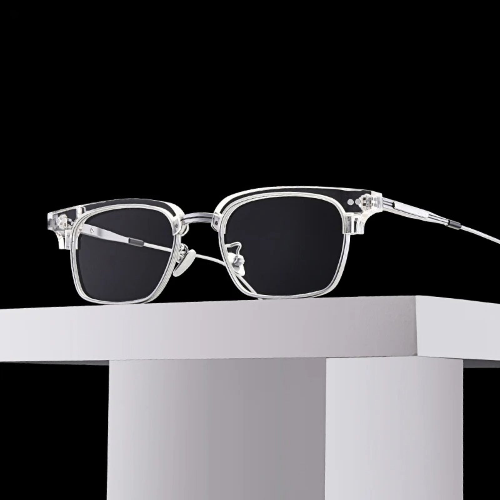 Acetate Transparent Half-Rim Square Prescription Eyeglasses | Vintage Browline Rx Glasses – CINILY UK additional product view