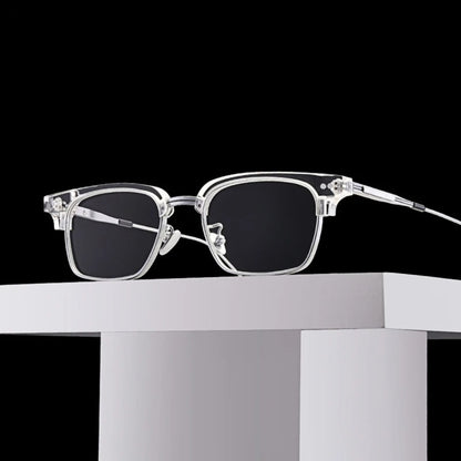 Acetate Transparent Half-Rim Square Prescription Eyeglasses | Vintage Browline Rx Glasses – CINILY UK additional product view