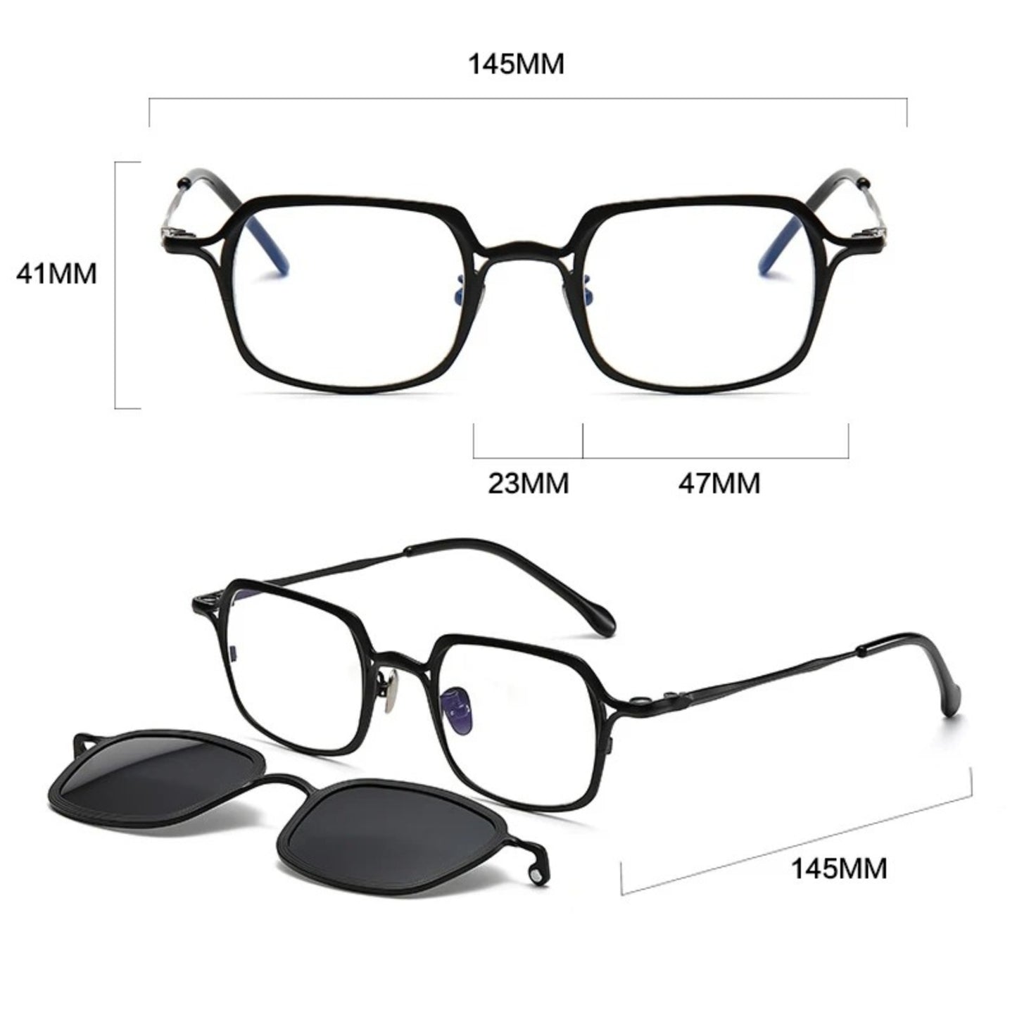 Titanium Magnetic Clip-On Square Eyeglasses