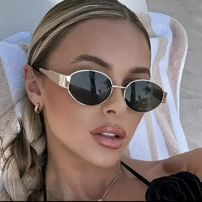 Gold Oval UV400 Sunglasses | Elegant Retro Women’s Shades – CINILY UK additional product view