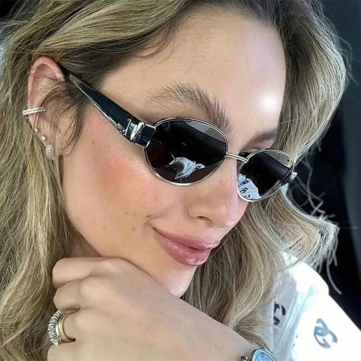 Alloy Gold Oval UV400 Sunglasses