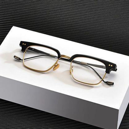 Acetate Transparent Half-Rim Square Prescription Eyeglasses | Vintage Browline Rx Glasses – CINILY UK additional product view