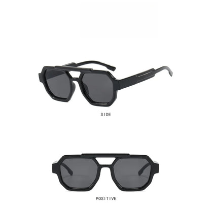 Plastic Tortoise Double-Bridge Polygon UV400 Sunglasses