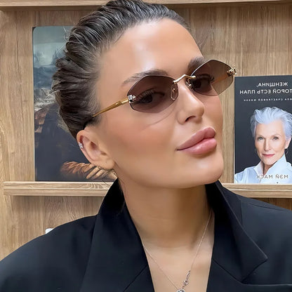 Rimless Polygon UV400 Sunglasses | Luxury Women’s Vintage Shades – CINILY UK additional product view