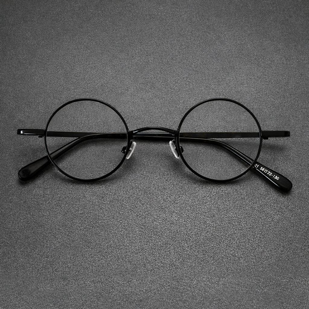 Vintage 38mm Small Round Metal Eyeglass Frames with Spring Hinges side view