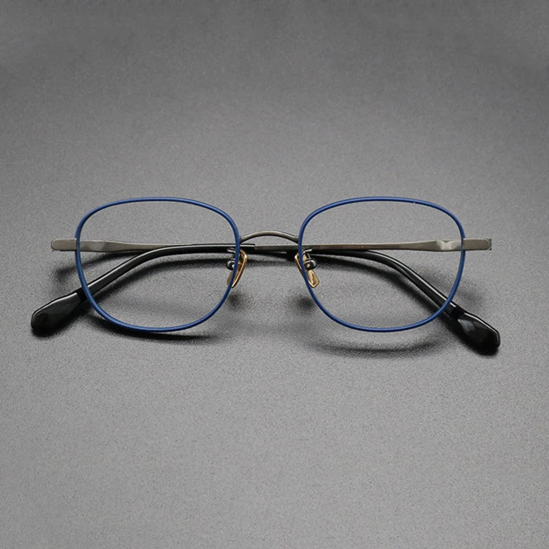 Titanium Blue Square Prescription Eyeglasses | Lightweight Retro Rx Glasses – CINILY UK - Blue