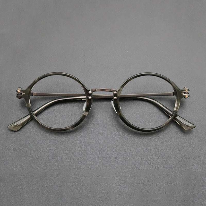 Titanium Acetate Round Prescription Eyeglasses | Retro Optical Frame for Rx Lenses – CINILY UK - Olive Green