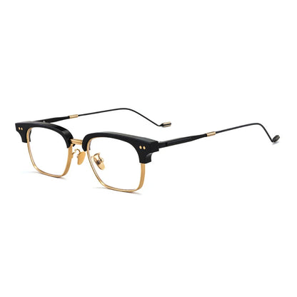 Acetate Transparent Half-Rim Square Prescription Eyeglasses | Vintage Browline Rx Glasses – CINILY UK front view