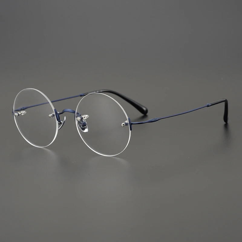 Titanium Rimless Round Prescription Eyeglasses | Ultra-Light Optical Frame for Rx Lenses – CINILY UK - Blue
