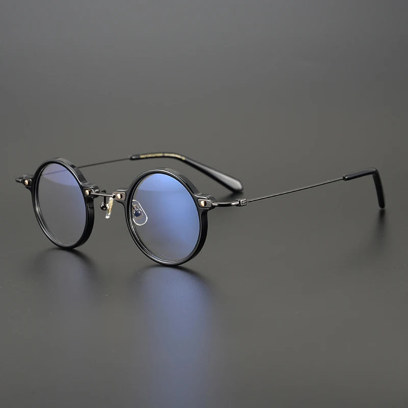 Titanium Acetate Crystal Round Prescription Eyeglasses | Lightweight Optical Frame for Rx Lenses – CINILY UK - Black