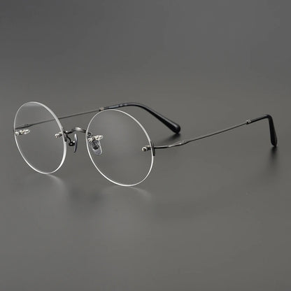 Titanium Rimless Round Prescription Eyeglasses | Ultra-Light Optical Frame for Rx Lenses – CINILY UK front view