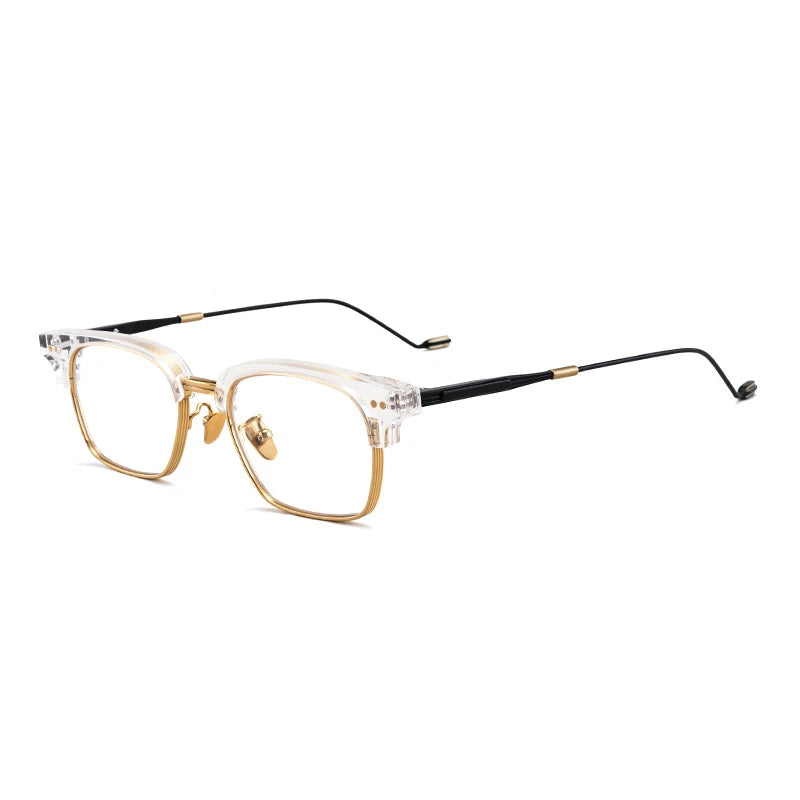 Acetate Transparent Half-Rim Square Prescription Eyeglasses