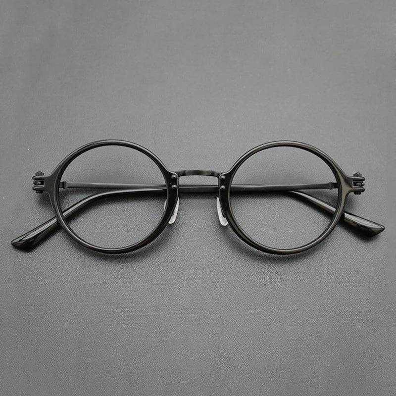 Titanium Acetate Round Prescription Eyeglasses | Retro Optical Frame for Rx Lenses – CINILY UK - Black