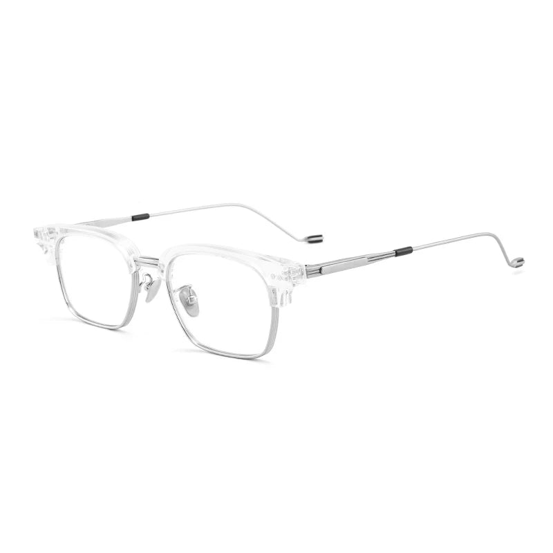 Acetate Transparent Half-Rim Square Prescription Eyeglasses