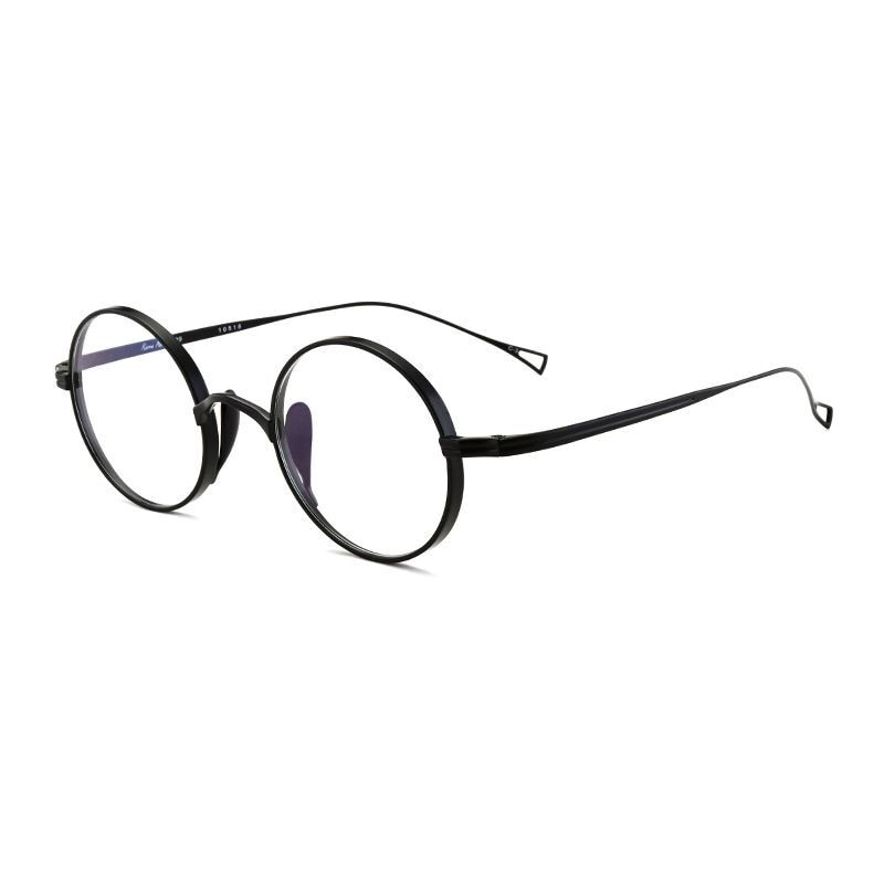 Japanese Handmade Pure Titanium Retro Round Prescription Glasses Frame - Black
