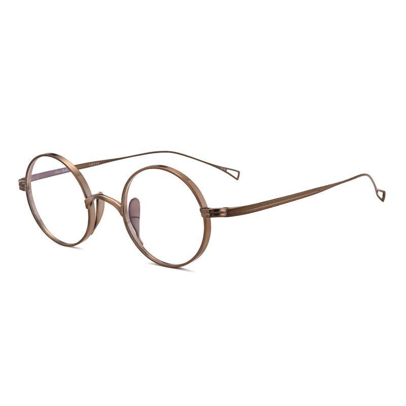Japanese Handmade Pure Titanium Retro Round Prescription Glasses Frame - Bronze