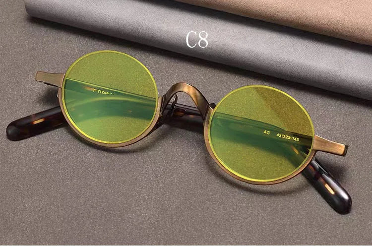 Retro Oval Polarised Sunglasses | Titanium Frame | Dark Brown - Gold