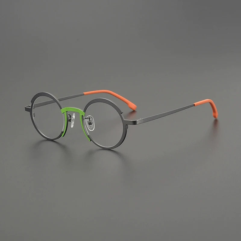 Titanium Colour-Block Round Prescription Eyeglasses | Lightweight Designer Rx Glasses – CINILY UK - GUNMETAL