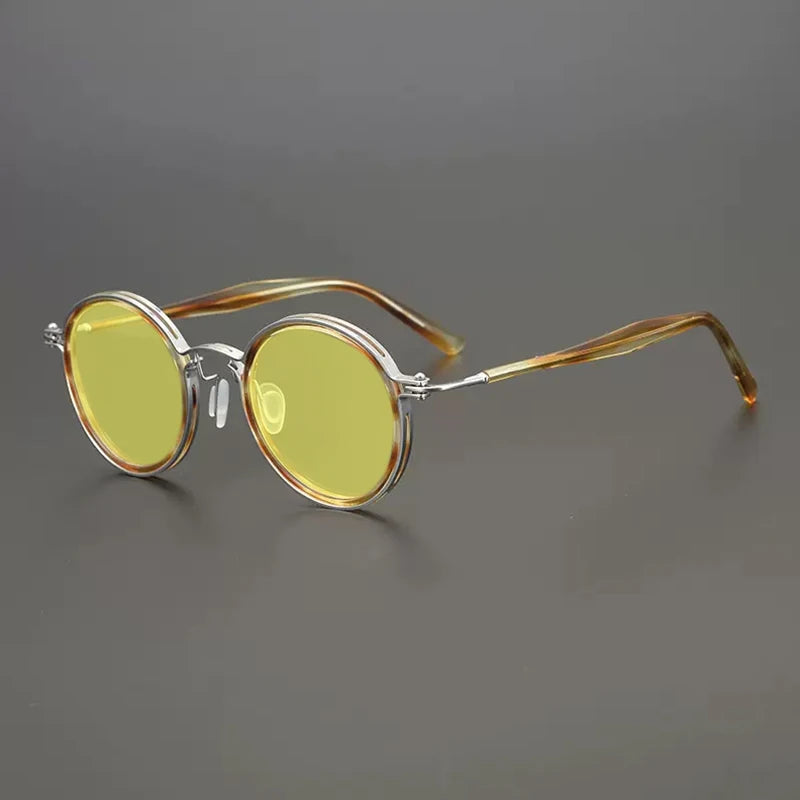 Vintage Round Polarised Sunglasses UV400 with Titanium Detail - Brown