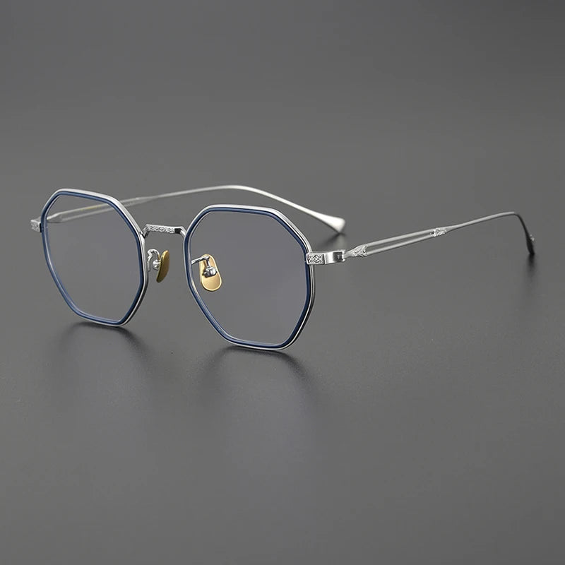 Japanese Titanium Blue Geometric Prescription Eyeglasses | Ultra-Light Optical Frame for Rx Lenses – CINILY UK - silver