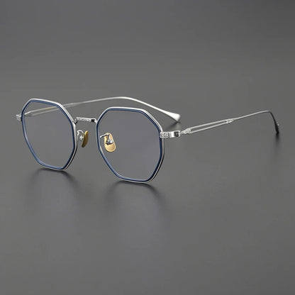 Japanese Titanium Blue Geometric Prescription Eyeglasses | Ultra-Light Optical Frame for Rx Lenses – CINILY UK side view