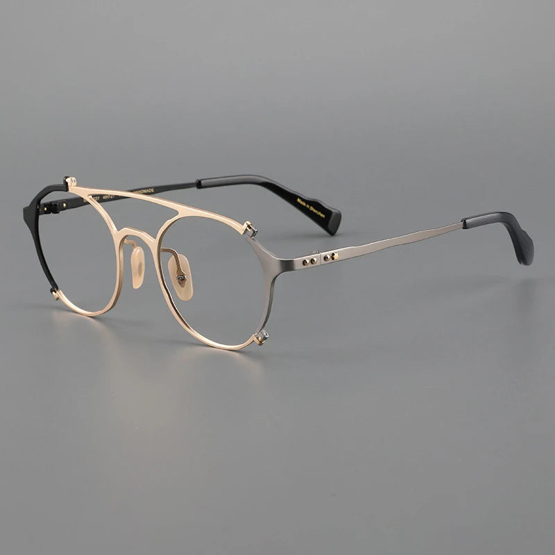 Japanese Titanium Browline Pilot Prescription Eyeglasses | Retro Optical Frame for Rx Lenses – CINILY UK - Black-Gold