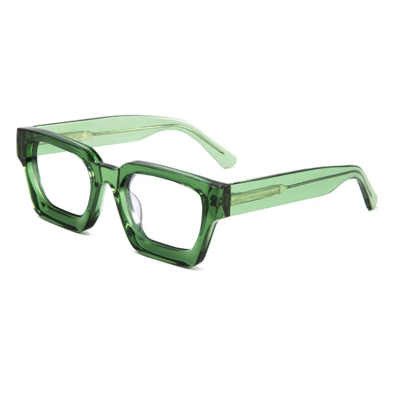 Vintage Thick Acetate Square Glasses Frame | Unisex - Olive Green