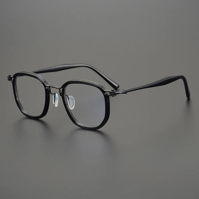 Titanium Acetate Patchwork Square Prescription Eyeglasses | Retro Optical Frame for Rx Lenses – CINILY UK - Black