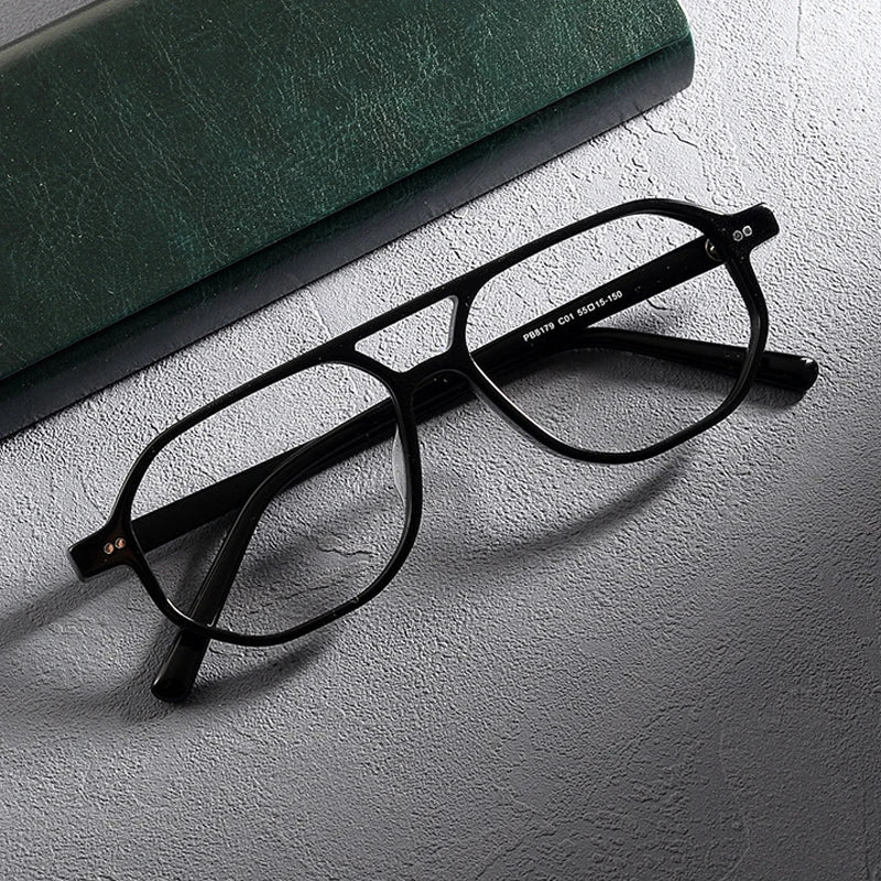 Acetate Tortoise Pilot Prescription Eyeglasses | Retro Optical Frame for Rx Lenses – CINILY UK - Black