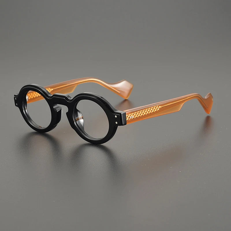 Acetate Chunky Round Prescription Eyeglasses | Bold Retro Rx Glasses – CINILY UK - Black