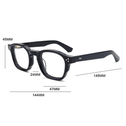 Vintage Thick Acetate Square Eyeglasses Frame | Handmade lens detail