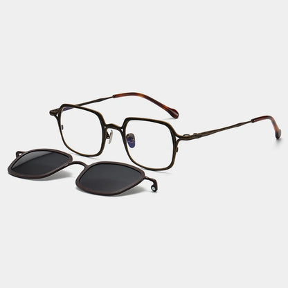 Titanium Magnetic Clip-On Square Eyeglasses
