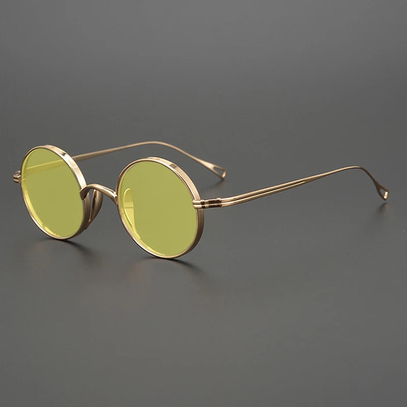 Ultra-Light Pure Titanium Polarised Vintage Small Round Sunglasses - Gold