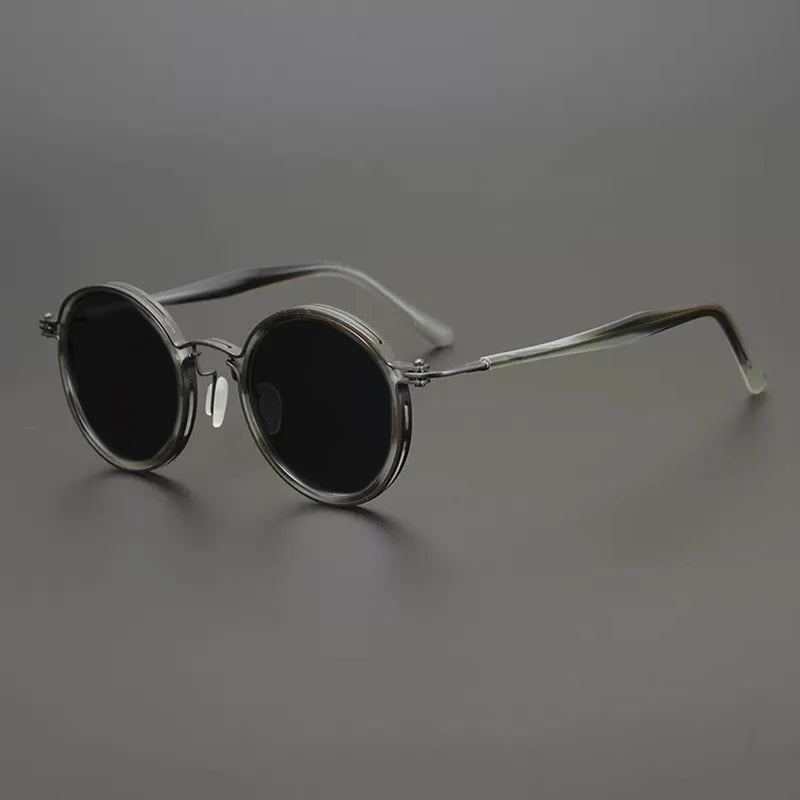 Vintage Round Polarised Sunglasses UV400 with Titanium Detail - Gray