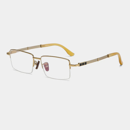 Titanium Horn-Accent Square Eyeglasses