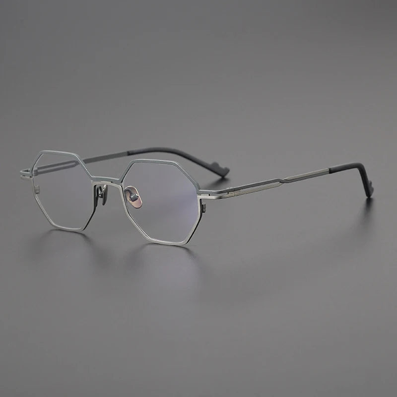 Titanium Matte Blue Geometric Prescription Eyeglasses | Ultra-Light Optical Frame for Rx Lenses – CINILY UK - Grey