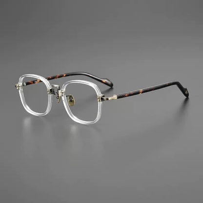 Acetate Titanium Striped Square Eyeglasses