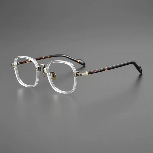 Acetate Titanium Striped Square Eyeglasses