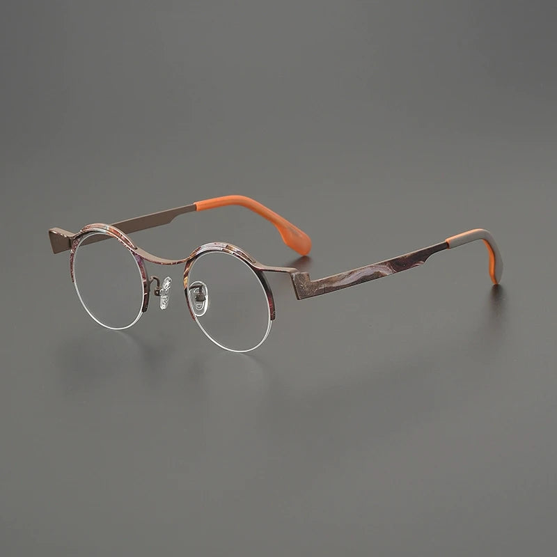 Titanium Artistic Round Prescription Eyeglasses | Colourful Lightweight Rx Glasses – CINILY UK - Orange