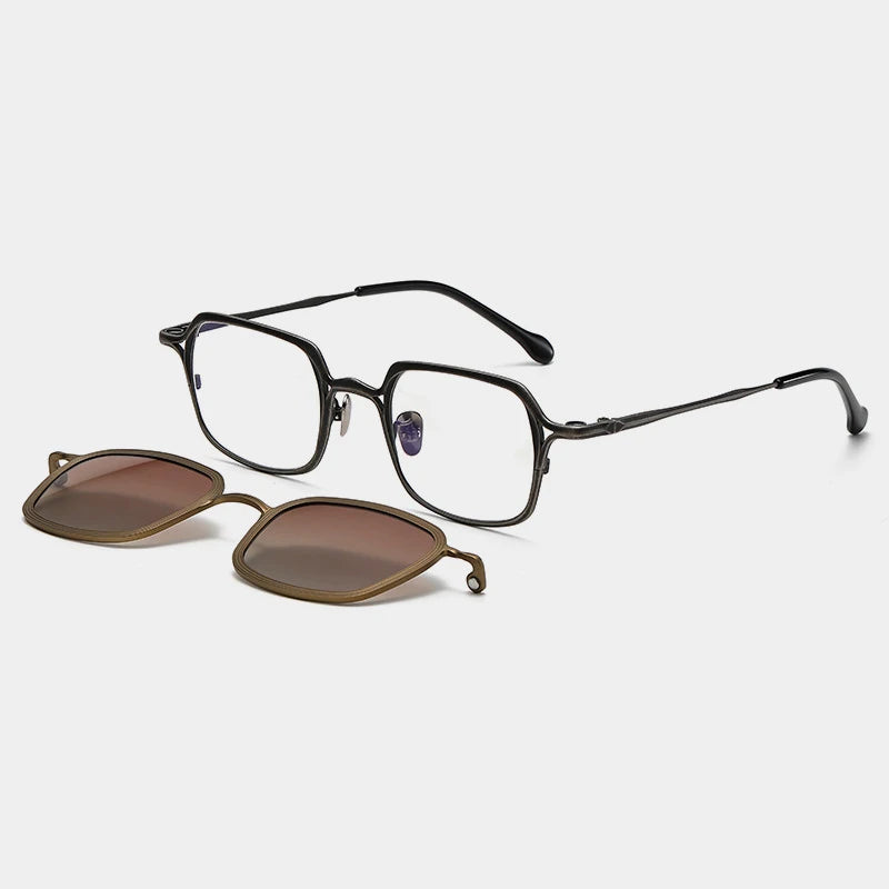 Titanium Magnetic Clip-On Square Eyeglasses