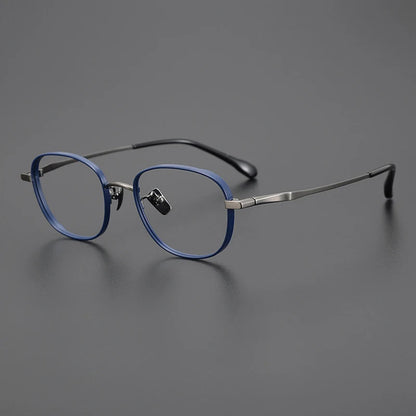 Petite Titanium Blue Panto Prescription Eyeglasses | Ultra-Light Optical Frame for Rx Lenses – CINILY UK side view